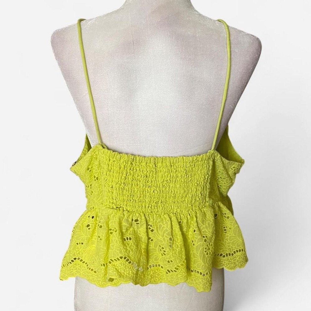 Maeve by Anthropologie Chartreuse Neon Yellow Eyelet Peplum Cami Top Size xl - Picture 2 of 8